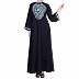 Embroidered umbrella dress abaya- Navy Blue